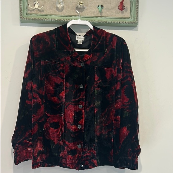 Vintage Chico silk rayon dark rose button front shirt jacket velvet Red/ Black - Picture 1 of 6